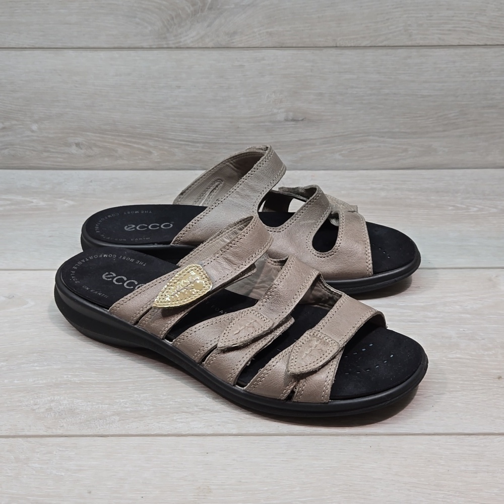 Ecco Womens 3 strap  Leather Hook&loop Sandals shoes sz 40/9-9.5
